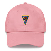 A pink Seal Team 7 Hat with the logo on the front.  The hat has a curved visor and an adjustable strap at the back.