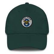 A spruce colored Seal Team 8 Hat with the logo on the front.  The hat has a curved visor and an adjustable strap at the back.