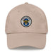 A stone colored Seal Team 8 Hat with the logo on the front.  The hat has a curved visor and an adjustable strap at the back.