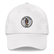 A white Seal Team 1 Hat with the logo on the front.  The hat has a curved visor and an adjustable strap at the back.