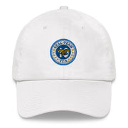 A white Seal Team 10 Hat with the logo on the front.  The hat has a curved visor and an adjustable strap at the back.