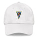 A white Seal Team 7 Hat with the logo on the front.  The hat has a curved visor and an adjustable strap at the back.