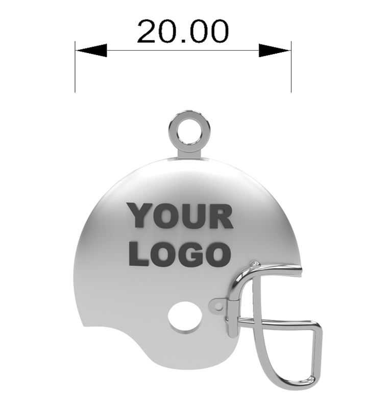 Sterling Silver Football Helmet with dimensions shown in mm's.