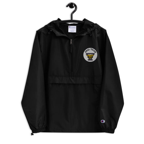 Navy Seal Team 5 Navy Champion packable jacket with a detailed embroidered logo