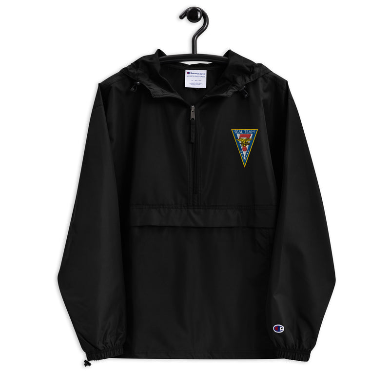 Navy Seal Team 7 Black Champion packable jacket with a detailed embroidered logo
