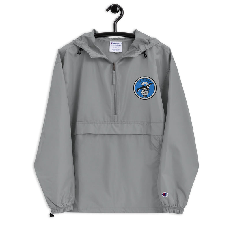 Navy Seal Team 2 Graphite Champion packable jacket with a detailed embroidered logo