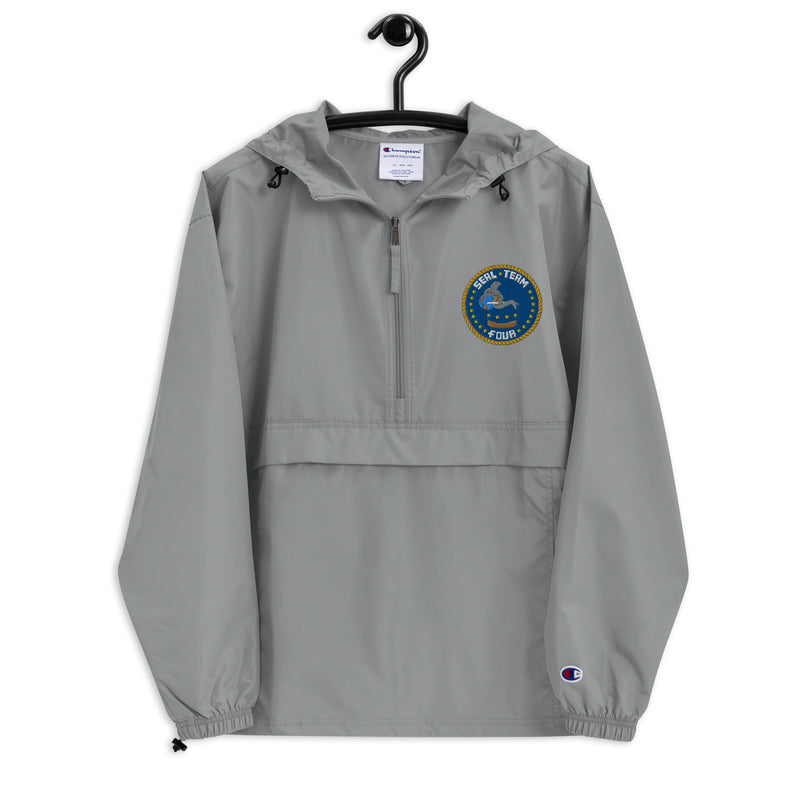 Navy Seal Team 4 Graphite Champion packable jacket with a detailed embroidered logo