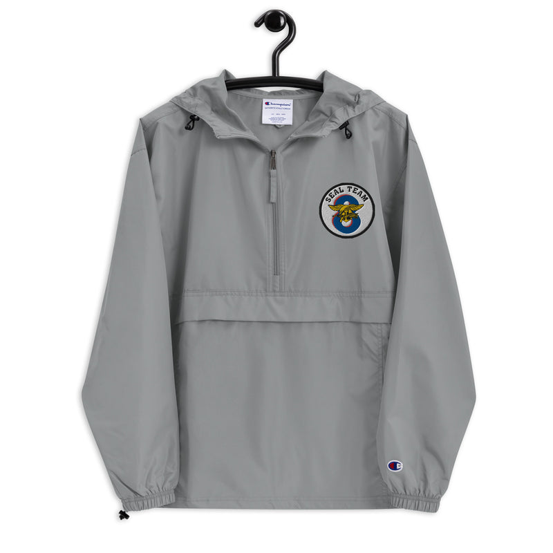 Navy Seal Team 8 Graphite Champion packable jacket with a detailed embroidered logo