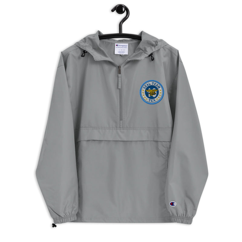 Navy Seal Team 10 Graphite Champion packable jacket with a detailed embroidered logo