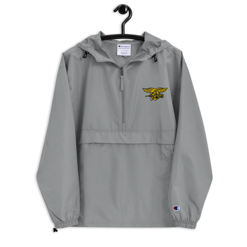 Navy Seals Graphite Champion packable jacket with a detailed embroidered logo