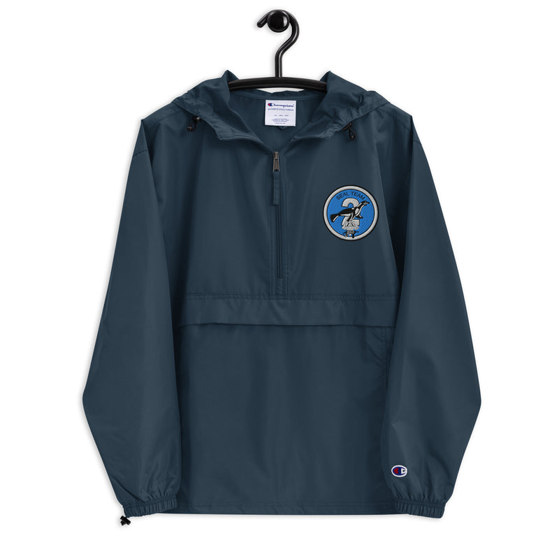 Navy Seal Team 2 Black Champion packable jacket with a detailed embroidered logo
