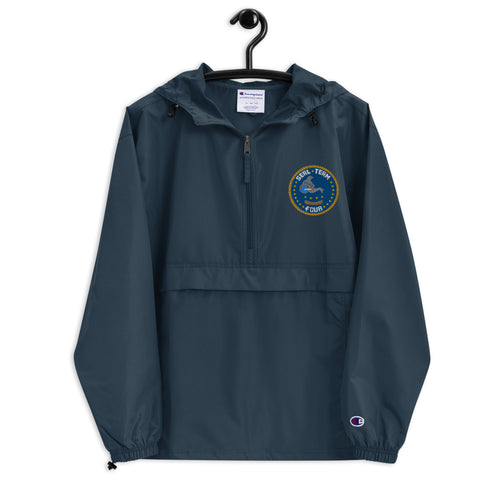 Navy Seal Team 4 Navy Champion packable jacket with a detailed embroidered logo