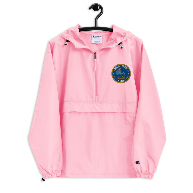 Navy Seal Team 4 Pink Champion packable jacket with a detailed embroidered logo