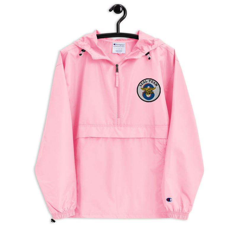 Navy Seal Team 8 Pink Champion packable jacket with a detailed embroidered logo
