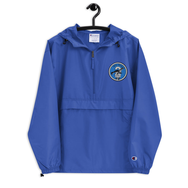 Navy Seal Team 2 Royal Blue Champion packable jacket with a detailed embroidered logo