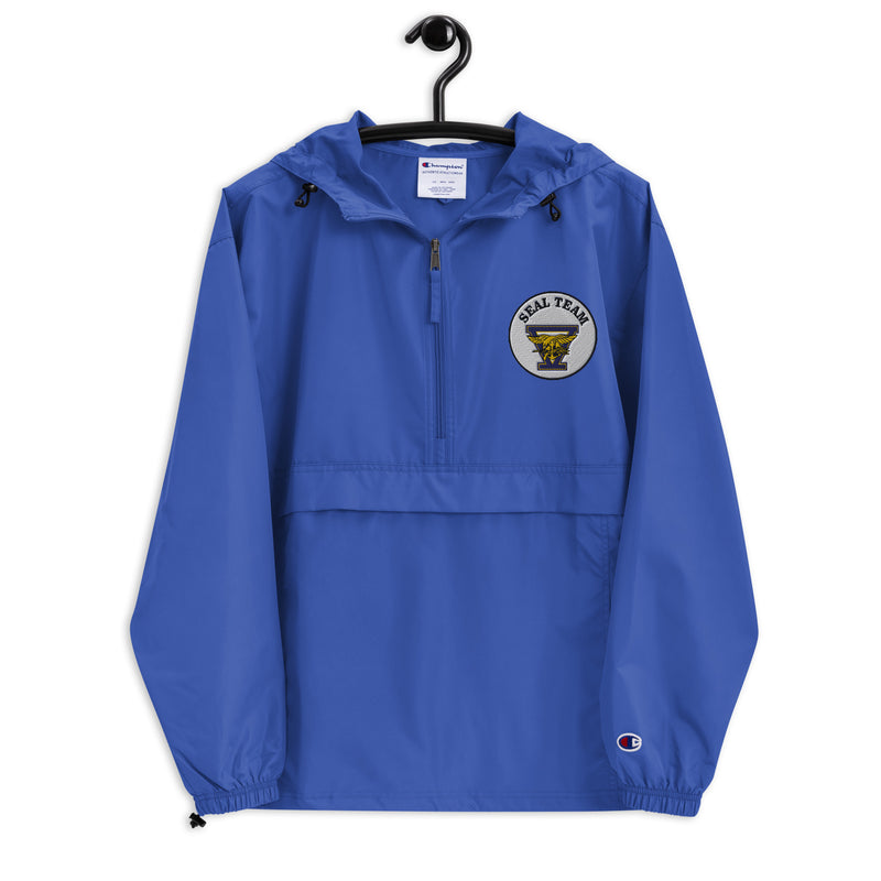 Navy Seal Team 5 Royal Blue Champion packable jacket with a detailed embroidered logo