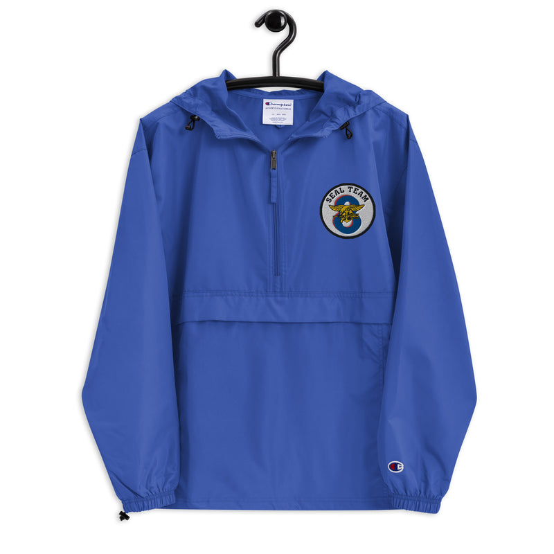 Navy Seal Team 8 Royal Blue Champion packable jacket with a detailed embroidered logo