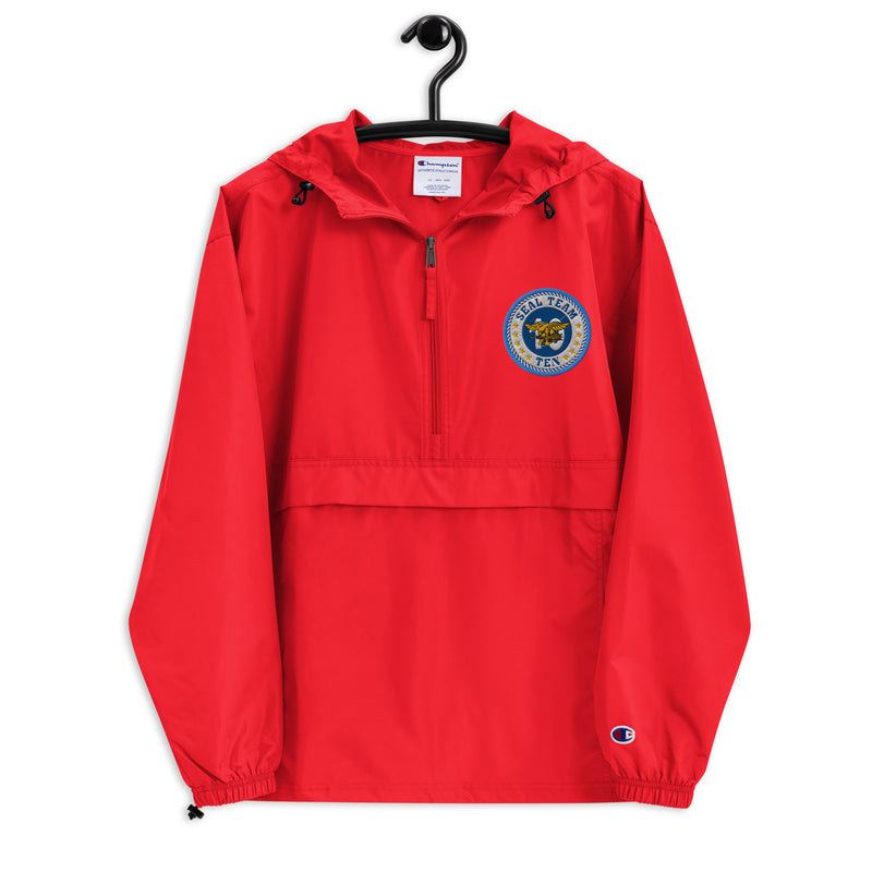 Navy Seal Team 10 Scarlet Champion packable jacket with a detailed embroidered logo