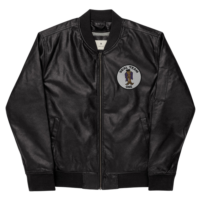 Navy Seal Team 1 Embroidered Leather Bomber Jacket