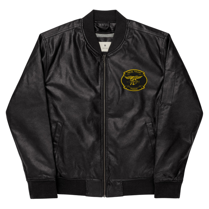 Navy Seal Team 3 Embroidered Leather Bomber Jacket