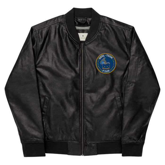 Navy Seal Team 4 Embroidered Leather Bomber Jacket