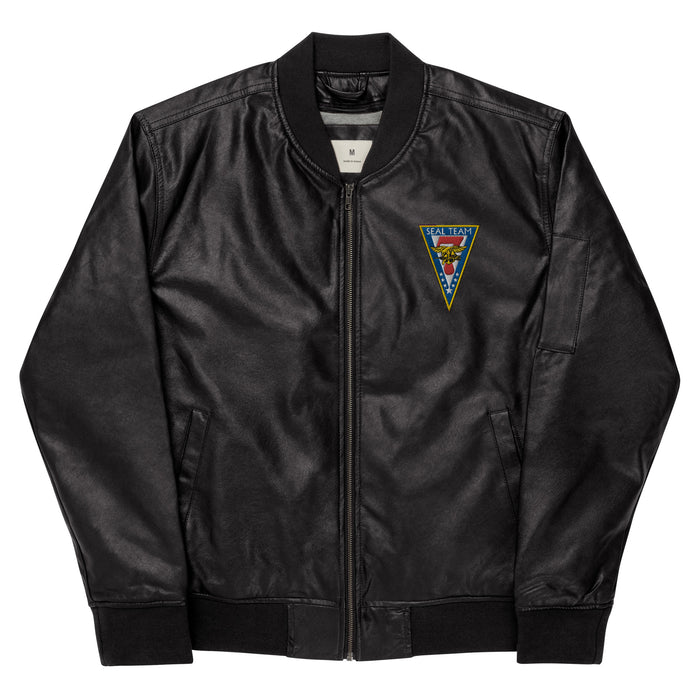 Navy Seal Team 7 Embroidered Leather Bomber Jacket