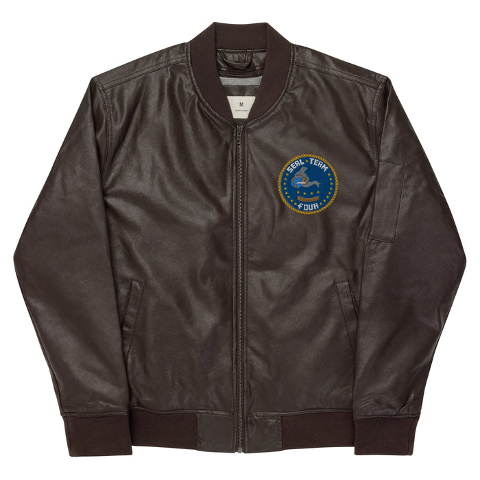 Navy Seal Team 4 Embroidered Leather Bomber Jacket