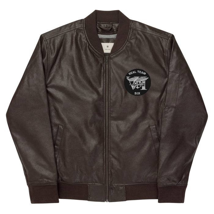 Navy Seal Team 6 Embroidered Leather Bomber Jacket