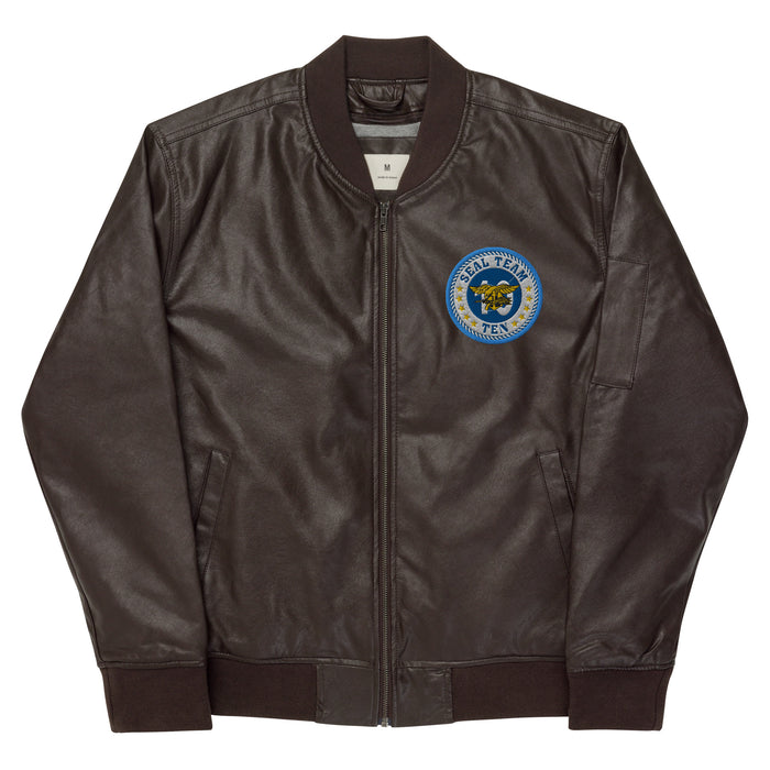 Navy Seal Team 10 Embroidered Leather Bomber Jacket