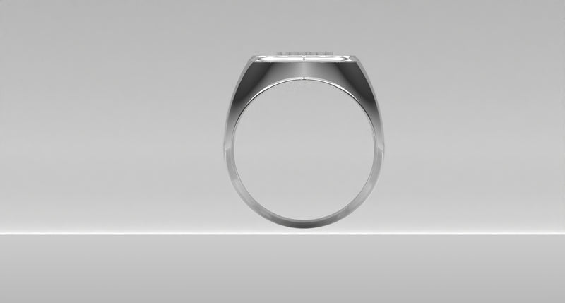 A digital rendering of the Police Ring - M216 Style viewed from the front side. The sterling silver ring showcases a smooth, rounded band and features a raised, textured area on top.