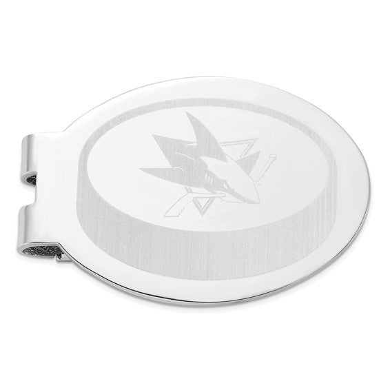 Stainless Steel NHL San Jose Sharks Polished Oval Engraved Money Clip