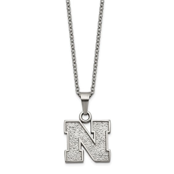 Stainless Steel LogoArt University of Nebraska Letter N Pendant 18 inch Necklace with 2 inch Extender
