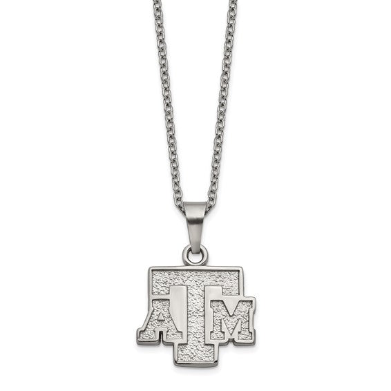 Stainless Steel LogoArt Texas A and M University T-A-M Pendant 18 inch Necklace with 2 inch Extender