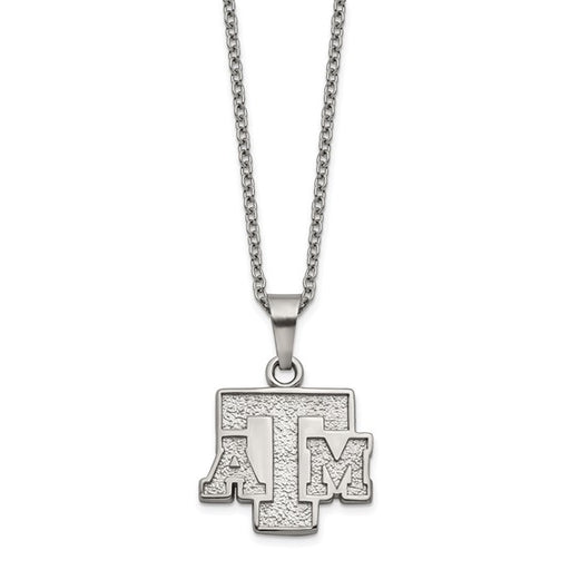 Stainless Steel LogoArt Texas A and M University T-A-M Pendant 18 inch Necklace with 2 inch Extender