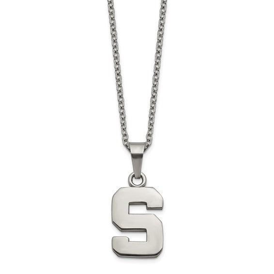 Stainless Steel LogoArt Michigan State University Letter S Pendant 18 inch Necklace with 2 inch Extender