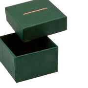 The small, dark green cardboard box with a detached lid features a thin horizontal gold stripe and the word "ECO" printed near the top edge. Inside, it's solid and empty—perfect for storing your Personalized Military Wedding Band 