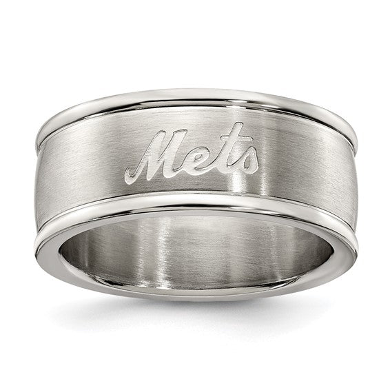 NEW YORK METS STAINLESS STEEL LOGO BAND RING SIZE 9