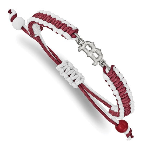 Stainless Steel Major League Baseball LogoArt Boston Red Sox Adjustable Cord Bracelet