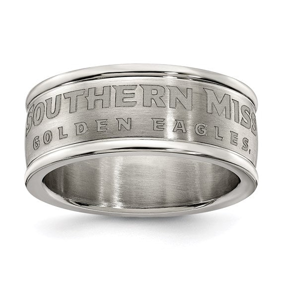 UNIV OF SOUTHERN MISS STAINLESS STEEL LOGO BAND RING SIZE 7