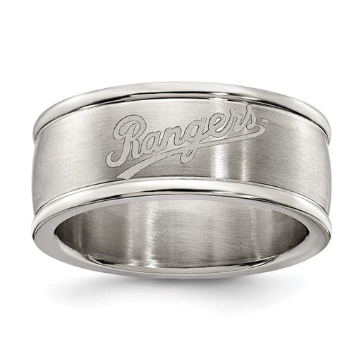 TEXAS RANGERS STAINLESS STEEL LOGO BAND RING SIZE 6