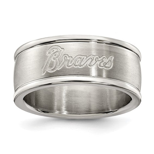 ATLANTA BRAVES STAINLESS STEEL LOGO BAND RING SIZE 9