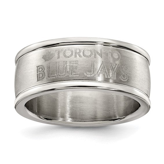 TORONTO BLUE JAYS STAINLESS STEEL LOGO BAND RING SIZE 6