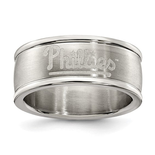 PHILADELPHIA PHILLIES STAINLESS STEEL LOGO BAND RING SIZE 7