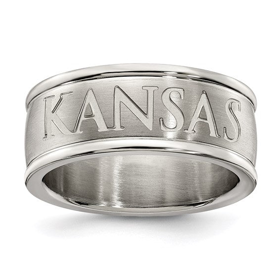 UINV OF KANSAS STAINLESS STEEL LOGO BAND RING SIZE 8