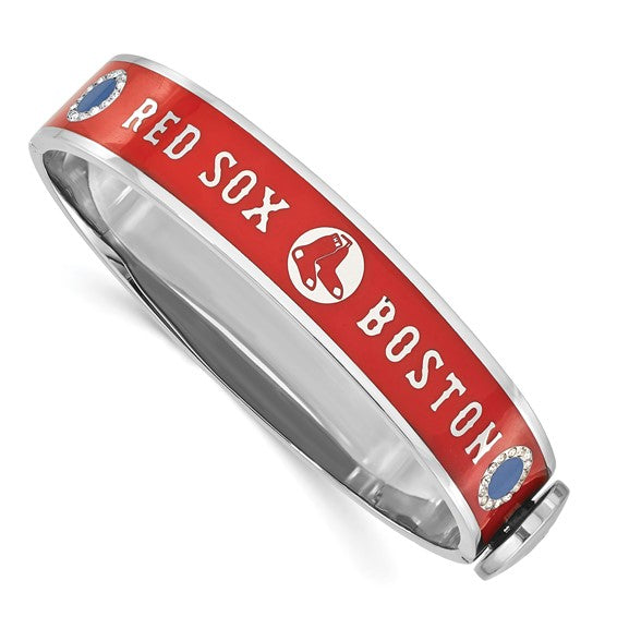 Stainless Steel MLB Boston Red Sox Crystal & Enamel Hinged Bracelet