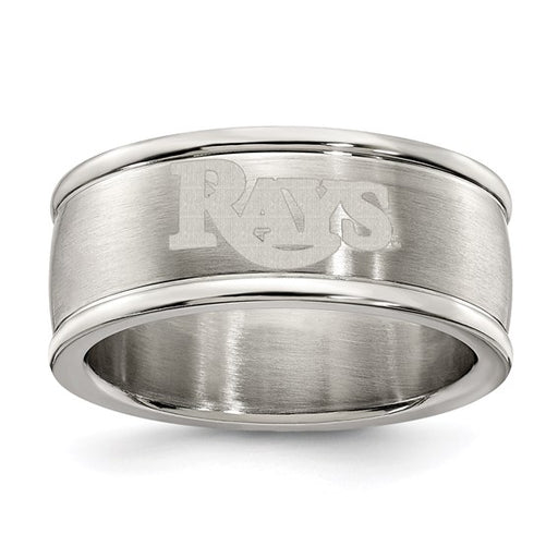 TAMPA BAY RAYS STAINLESS STEEL LOGO BAND RING SIZE 6