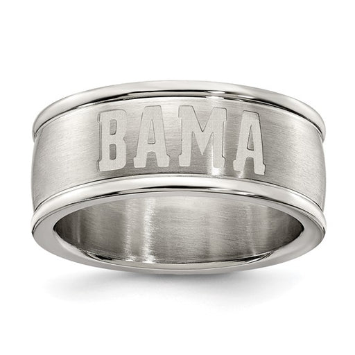UNIV OF ALABAMA STAINLESS STEEL LOGO BAND RING SIZE 9