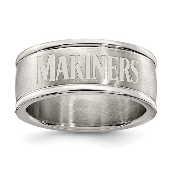 SEATTLE MARINERS STAINLESS STEEL LOGO BAND RING SIZE 7