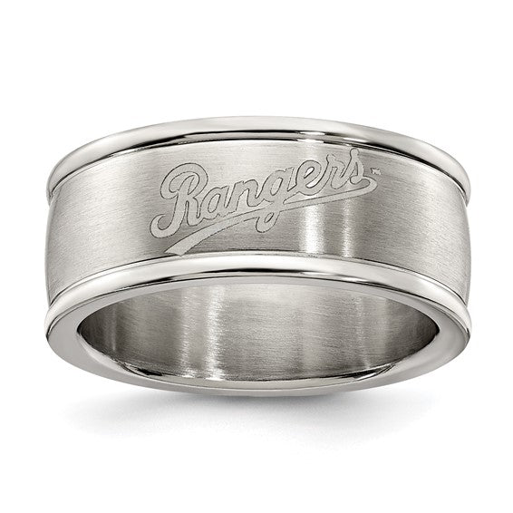 TEXAS RANGERS STAINLESS STEEL LOGO BAND RING SIZE 7