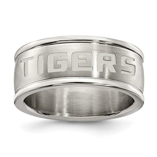 LOUISIANA STATE UNIV STAINLESS STEEL LOGO BAND RING SIZE 6